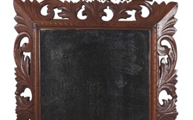 A FRENCH OAK CARVED CUSHION FRONTED MIRROR EARLY 20TH CENTURY