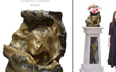 A Fine Art Nouveau French Louchet Ciseleur Gilt Bronze Figural Vase/Jardiniere