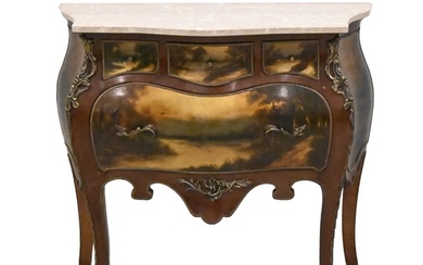 A French mahogany and vernis Martin petite commode, in Louis...