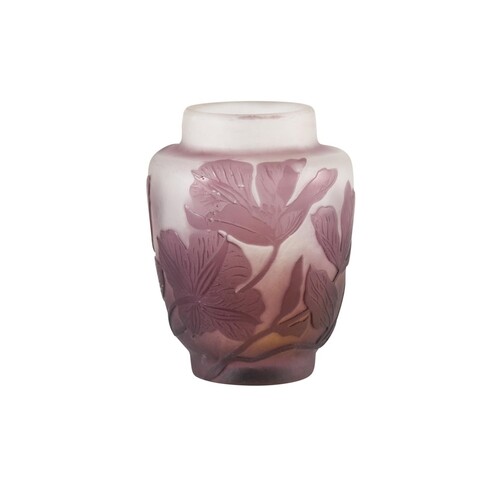 A GALLE CAMEO VASE, of swollen cylindrical form, the frosted...