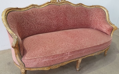 A GILT FRAMED FRENCH STYLE SETTEE