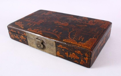 A GOOD CHINESE LACQUER LIDDED BOX - with raised