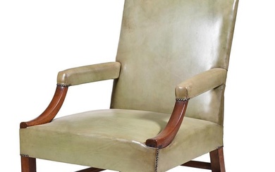 A George III walnut, mahogany, and leather upholstered Gains...