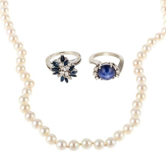 A Group of Diamond, Sapphire & Pearl Jewelry