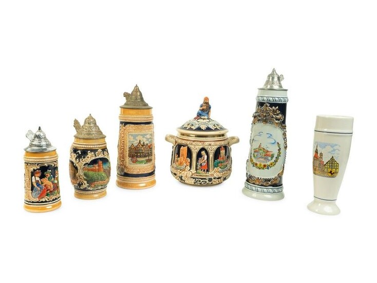 A Group of Six German Steins and Drinking Vessels