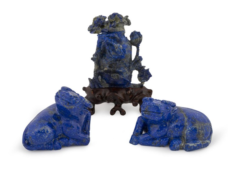 A Group of Three Chinese Carved Sodalite Figures
