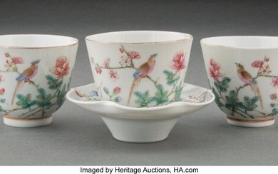 A Group of Three Chinese Enameled Cups and a Sau