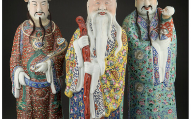 A Group of Three Chinese Porcelain Star Gods