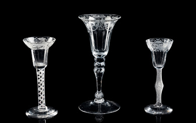 A Group of Three Engraved Wine Glasses