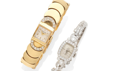 A Group of Two Diamond and Gold Lady's Bracelet Wristwatches