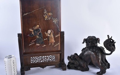 A LARGE 19TH CENTURY CHINESE CARVED SOAPSTONE HARDWOOD SCHOLARS SCREEN Qing, together with a large b