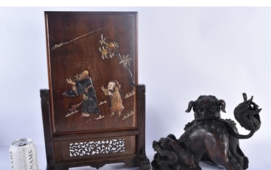 A LARGE 19TH CENTURY CHINESE CARVED SOAPSTONE HARDWOOD SCHOL...