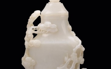 A LARGE CHINESE WHITE JADE 'THREE FRIENDS OF WINTER' VASE