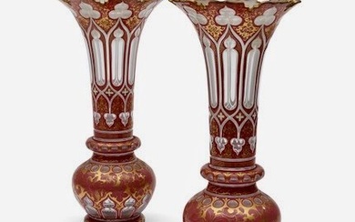 A LARGE PAIR OF MOSER GLASS VASES