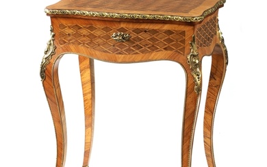 A LATE 19TH CENTURY FRENCH PARQUETRY INLAID AND ORMOLU MOUNT...
