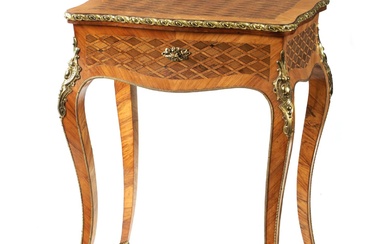 A LATE 19TH CENTURY FRENCH PARQUETRY INLAID AND ORMOLU...