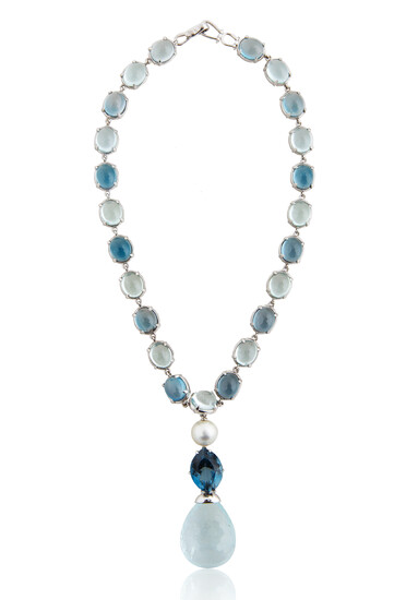 A LAURA J AQUAMARINE, PEARL AND GEMSTONE NECKLACE