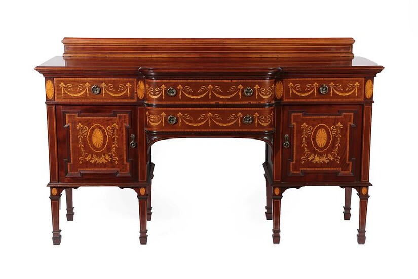 A Late 19th Century Mahogany, Satinwood Banded and Marquetry Inlaid Bowfront Sideboard, with...