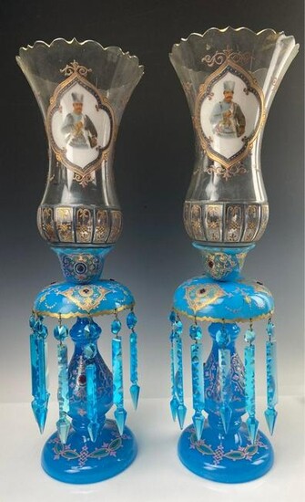 A MAGNIFICENT PAIR OF BOHEMIAN NOWRUZY HURRICANE LAMPS