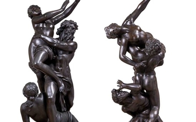 A MASSIVE PAIR OF BRONZE BAROQUE FIGURAL GROUPS AFTER GIRARDON...