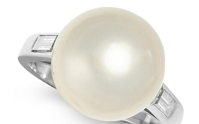 A NATURAL PEARL AND DIAMOND RING set with a pearl of