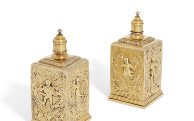 A PAIR OF CHARLES II SILVER-GILT CANISTERS OR SCENT FLASKS...