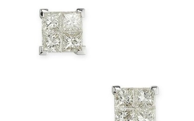 A PAIR OF DIAMOND STUD EARRINGS each illusion set with