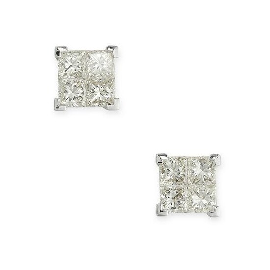 A PAIR OF DIAMOND STUD EARRINGS each illusion set with