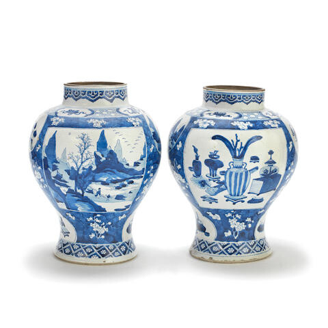 A PAIR OF KANGXI-REVIVAL BLUE AND WHITE JARS