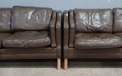 A PAIR OF MID-CENTURY TWO SEATER SOFAS