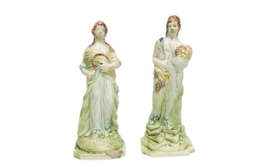 A PAIR OF RALPH WOOD TYPE STAFFORDSHIRE FIGURES REPRESENTING SEASONS, LATE 18TH CENTURY