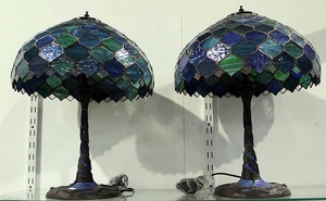 A PAIR OF TIFFANY STYLE LEADLIGHT TABLE LAMPS