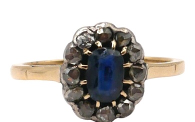 A POLISH 14CT GOLD, DIAMOND AND BLUE TOPAZ CLUSTER...
