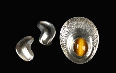 A Pair of Anton Michelsen Vintage Danish Sterling Silver Clip Earrings, and a Vintage Sterling Brooc