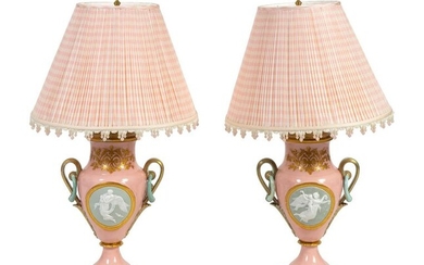 A Pair of Continental Porcelain Vases Mounted as Lamps