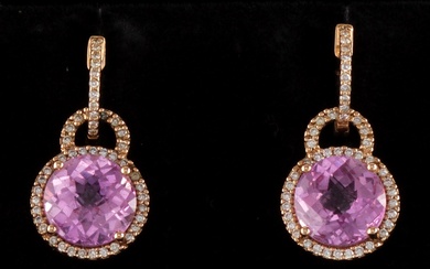 A Pair of Diamond and Pink Sapphire Drop Earrings