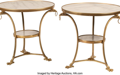 A Pair of French Neoclassical-Style Gilt Bronze-Mounted Two-Tier Gueridons with Marble Tops