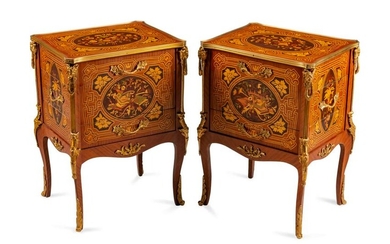 A Pair of Louis XV Style Gilt-Bronze-Mounted Marquetry