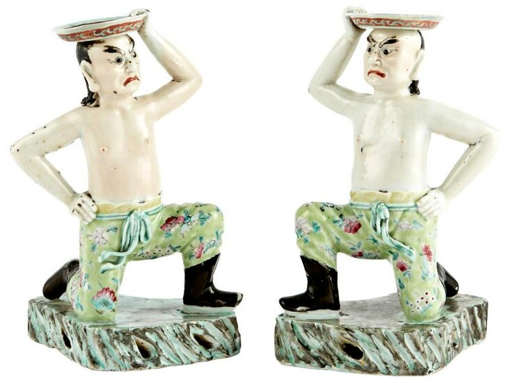 A Rare Pair of Chinese Figural Porcelain Joss Stick