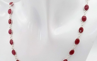 A Ruby Gemstone Long Chain Necklace set in 925...
