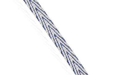 A SAPPHIRE AND DIAMOND BRACELET The articulated strap...