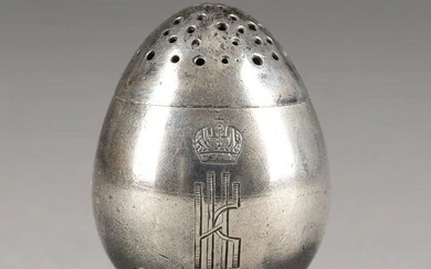 A SILVER EGG-SHAPED SALT CELLAR WITH IMPERIAL MONOGRAM R