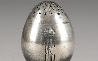 A SILVER EGG-SHAPED SALT CELLAR WITH IMPERIAL MONOGRAM R