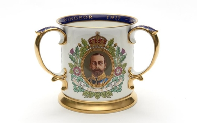 A SPODE THREE HANDLED 'THE ROYAL HOUSE OF WINDSOR DIAMOND JUBILEE' LOVING CUP LTD EDITION 24/250