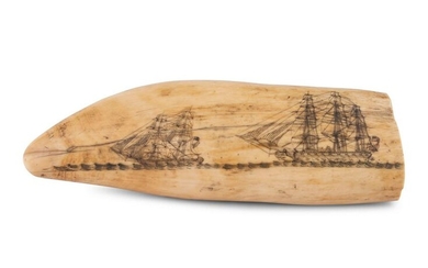 A Scrimshaw Tooth Depicting Two Ships Underway