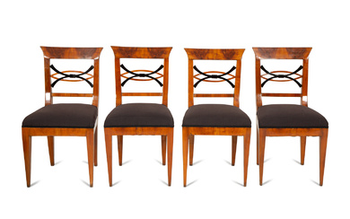 A Set of Four Biedermeier Part Ebonized Fruitwood Dining Chairs