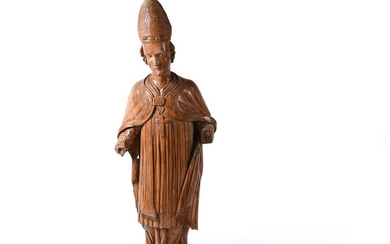A South German sculpted softwood model of a Bishop Saint