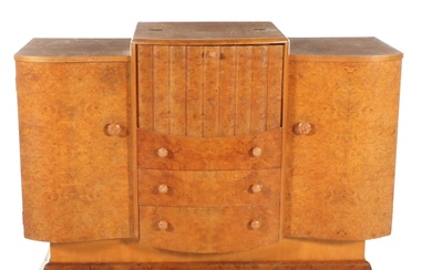 A Stylcraft Production Art Deco Burlwood Veneered Bar Cabinet