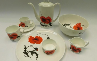 A Susie Cooper Wedgewood corn poppy part coffee service with...
