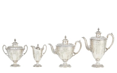 A VICTORIAN STERLING SILVER TEA AND COFFEE SERVICE Martin, Hall, & Co., London 1884